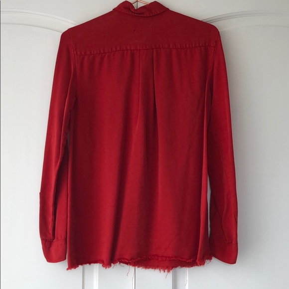 Zara bright red rayon slub button down. Size M - Picture 7 of 7